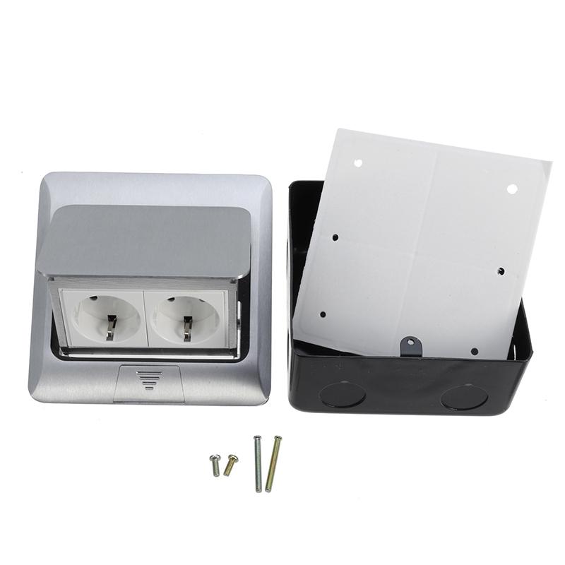 Aluminum Silver Panel EU Standard 2 Way Floor Socket Electrical Outlet Modular Combination Customized Available Sockets