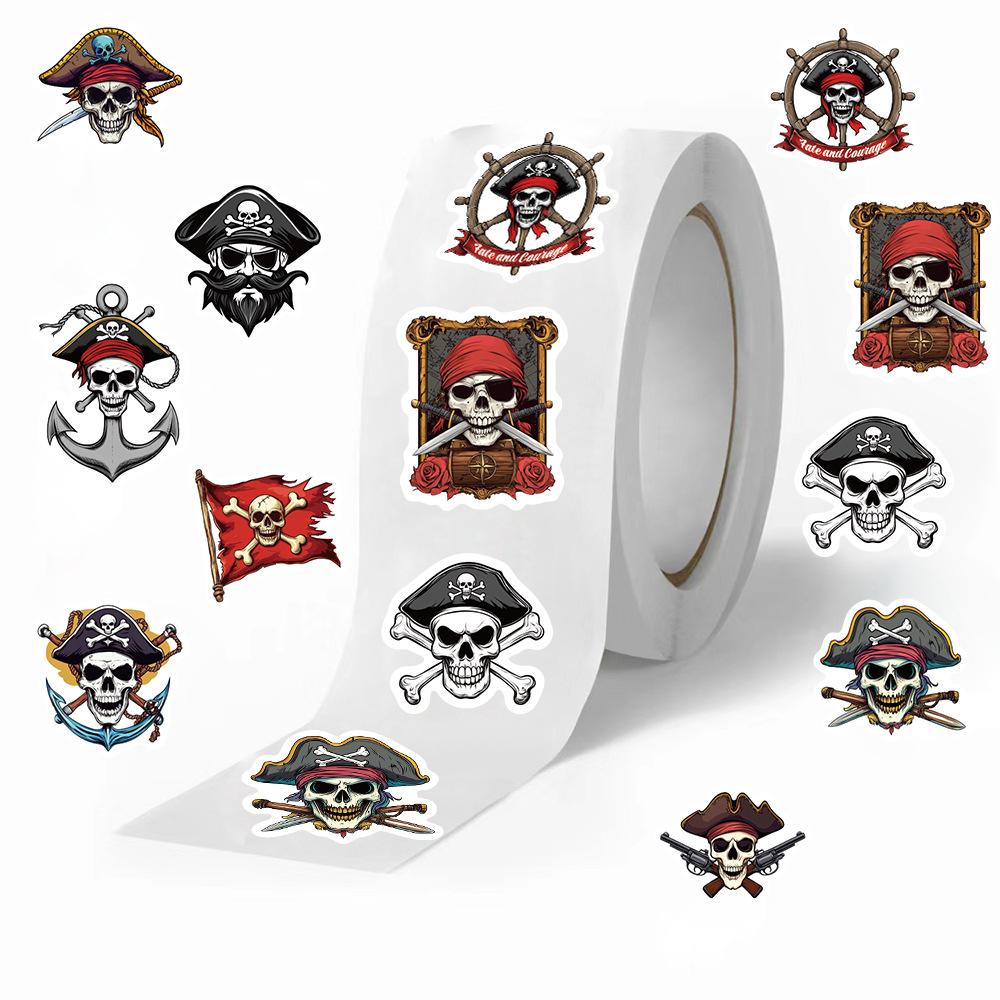 500 Pieces/roll Sticker Roll Sticker New Product Cartoon Pirate Creative Handbook Material Self-adhesive Seal Sticker