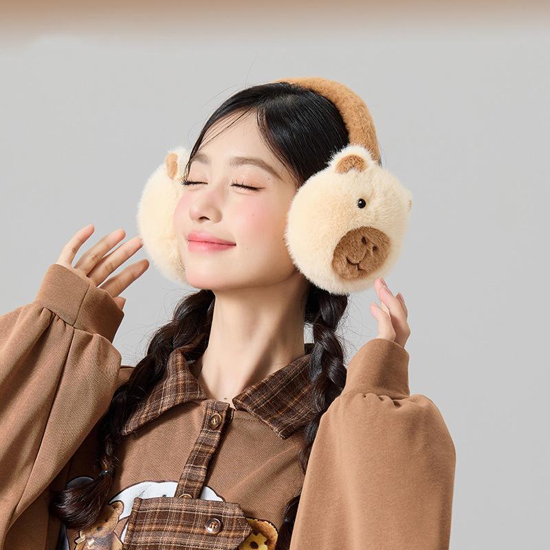 Niedliche Plüsch Capybara Ohrenwärmer Warmer Faltbarer Ohrenschutz für Damen Herren Winter Warm Ohrenklappen Outdoor Kälteschutz Ohrenschützer