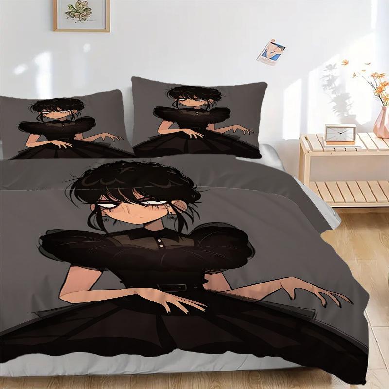 

3pcs Wednesday Duvet Cover Set, Includes 1 Duvet Cover and 1/2 Pillowcases (No Insert) yy251104243 135x200cm