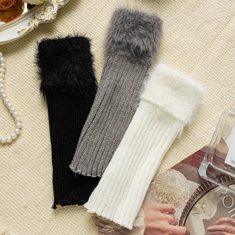 Women's Winter Warm Leg Warmers Female Knitted Hairy Warm Foot Cover Solid Color Lolita JK Warm Leggings Boot