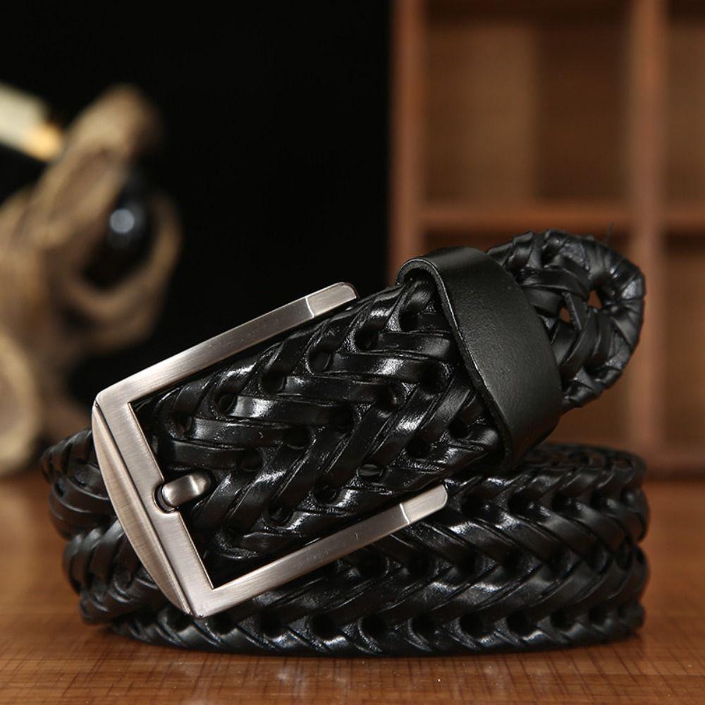 Zinc Zinc Alloy Men Weave Belt Retro Jeans Waistband Fashion Male Genuine Leather Belt  Ornament