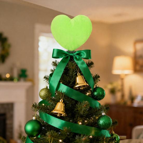 Ponteira de Árvore Coração Verde Ponteira de Árvore Coração de Pelúcia Macia Coração de Amor de Pelúcia com Base de Mola de Metal para Árvores Mini Grandes St. Decoração de Festa de Dia de São Patrício