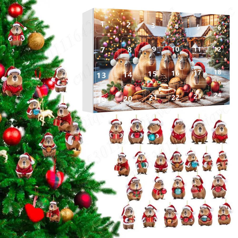 Capybara Advent Calendar 2025 24 Days Christmas Countdown Calendar Cute Capybara Christmas Ornaments Christmas Tree Pendants