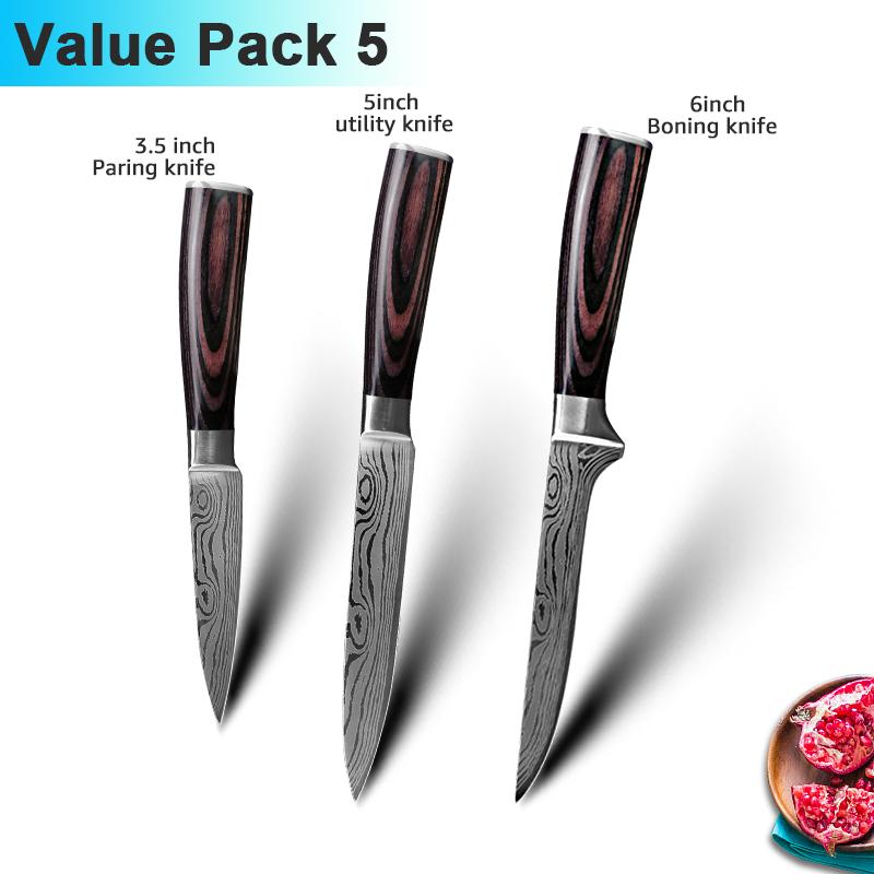 Kitchen Knives 7CR17 High Carbon Stainless Steel Damascus Drawing Gyuto Cleaver Set Slicer Santoku Knife Chef Knife