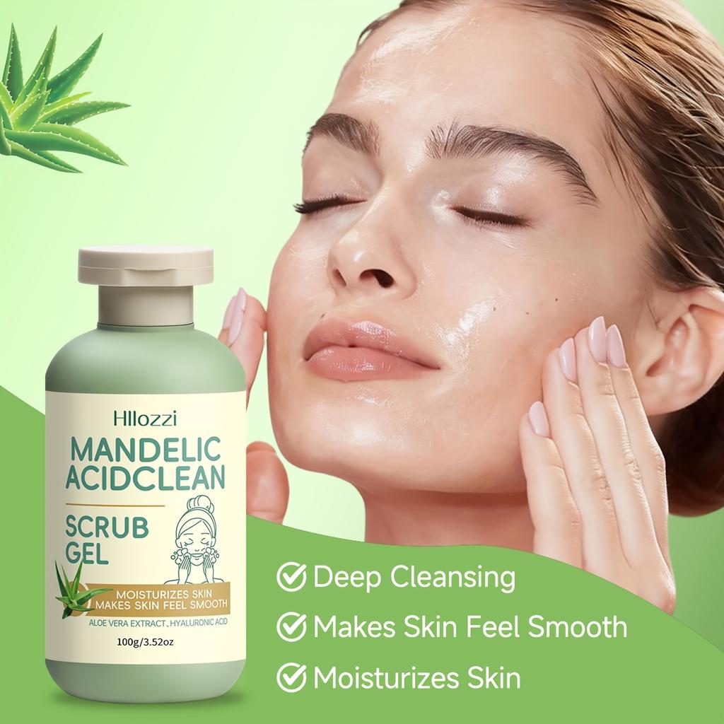 100g Amandelzuur Exfoliërende Reinigende Scrub Gel, Milde Gezichts Peeling Reiniger, Diepe Reiniging Poriën Verzorging, Gladde & Stralende Huid