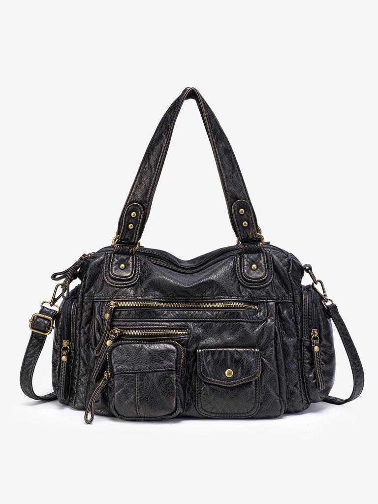 Women's Y2K Washed Distressed Large Motorcycle Shoulder/Crossbody Handbag