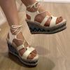 Fashion 2024 Hot Sale Ladies Shoes Lace-up Women's Sandals Fashion Color Matching Dress Sandals Women New Round Toe Wedge Sandalszapatos
