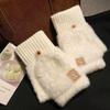 Winter Thickened Half Finger Flip Gloves Female Cute Winter Riding Warm Knitted Student Writable Typing Gloves
