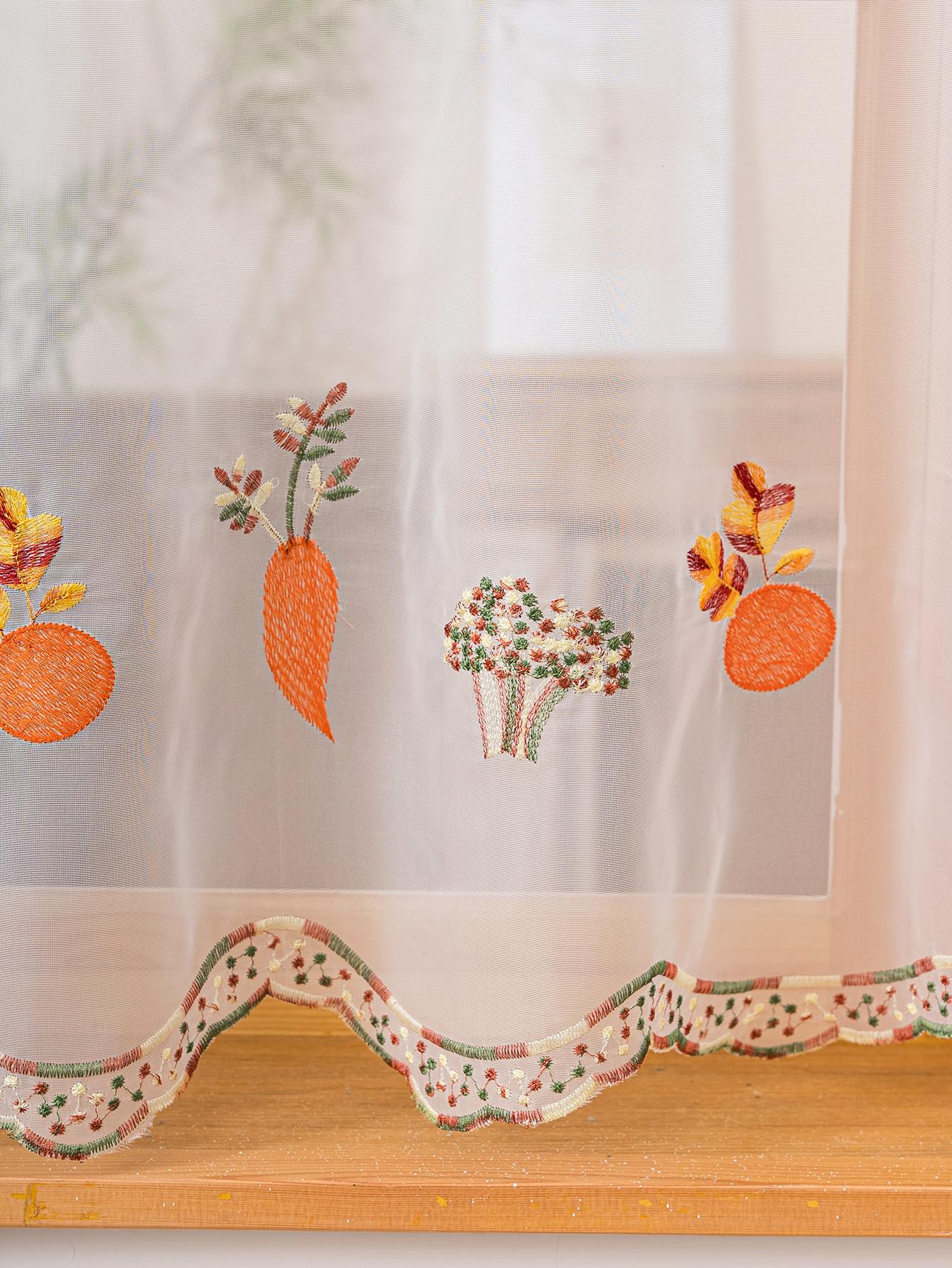 Schattig Wortel Geborduurde Doorzichtige Gordijn, Stangzak Keukenvalletje, Semi-Doorzichtig Lichtfilterend Kort Raambekleding voor Boerderij 100x50cm