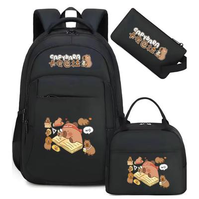 Large Capacity Schoolbag with Shoulder Strap; Student Three-piece Pencil Case Set