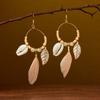 Hot selling ethnic style retro feather earrings, long multi colored vacation feather earrings, bead string design, circular earrings