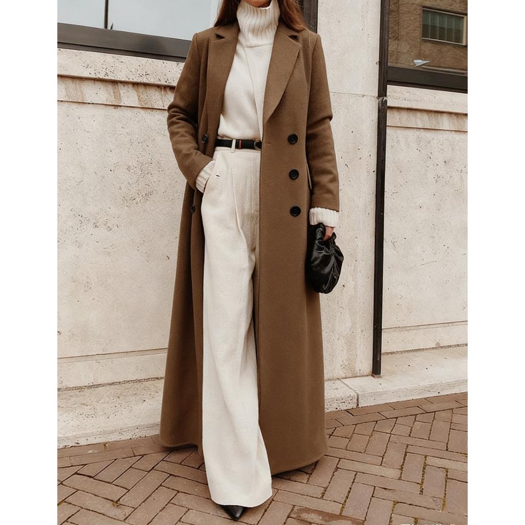 Fall Winter Women's Solid Color Long Warm Wool Coat, Casual Loose Overcoat for European American, Crossborder Outerwear