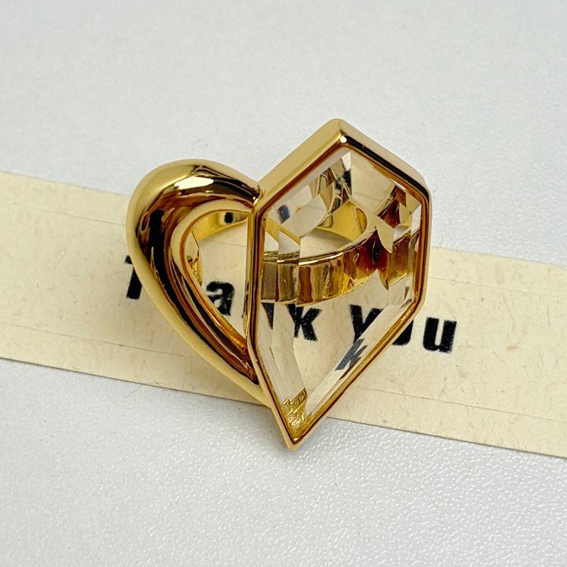 

European and American Niche Design Hollow Asymmetrical Heart-Shaped Large Gemstone Open Ring for Women, Light Luxury, High-End, Unique Ring Gold