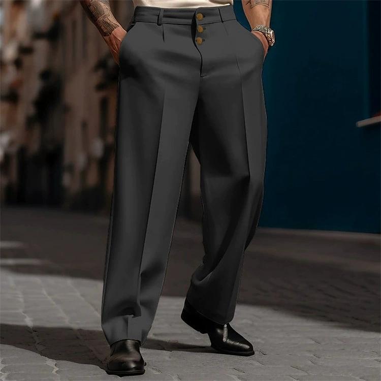 Men's Formal Button Solid Color Loose Straight Tube Comfortable Outdoor Daily Fashion Trousers