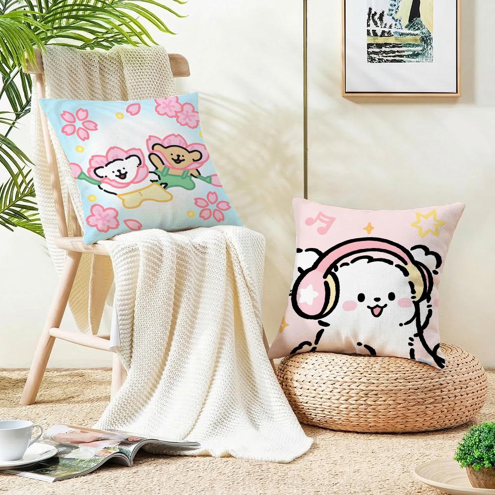 Friendly LLine Friends PuppyS Cushion Cover Breathable and Skinfriendly Linen Pillowcase Square Removable and Washable Cushion