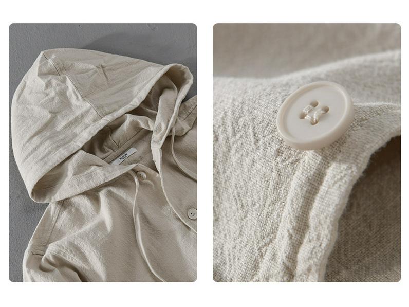 Men's Hooded Linen Jacket - Casual Spring/Autumn Coat, Loose Fit, Youth Trend, Cotton Blend (Y201)