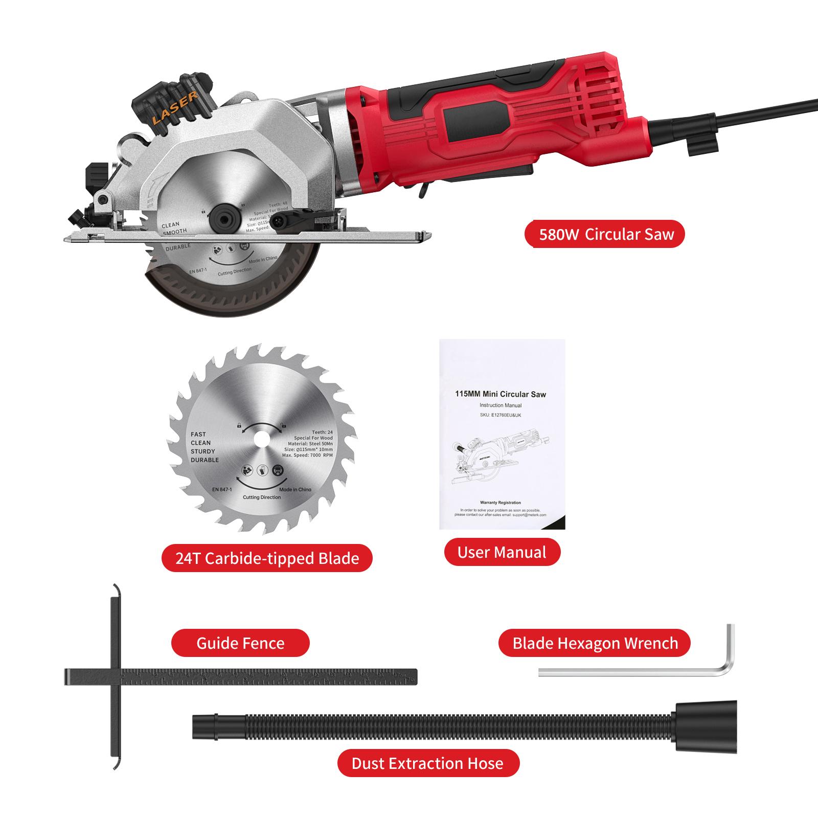 

Міні-циркулярна пила 4,8 А 4-12 дюймів Компактна циркулярна пила 3700 об/хв Електричні циркулярні пилки з лазером US Plug червоний