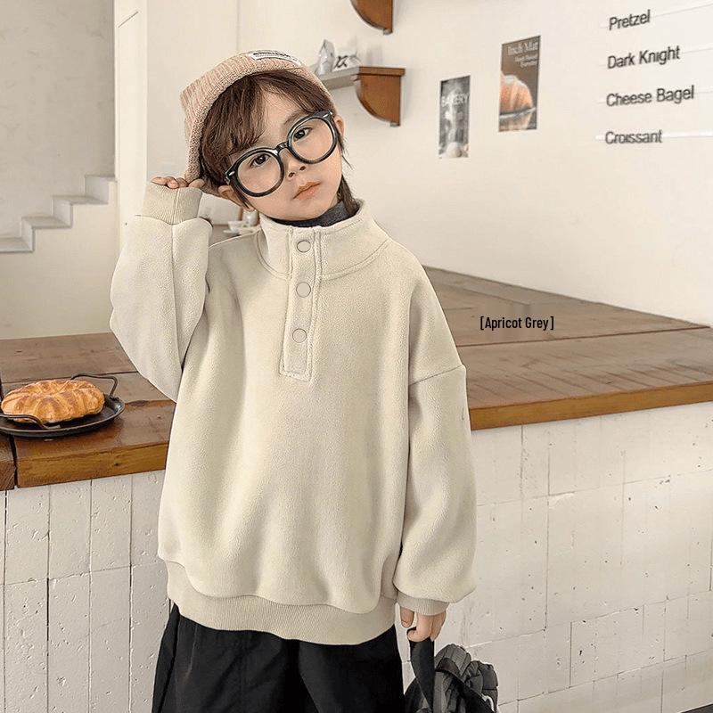 Children's Thick Coral Fleece Pullover Hoodie with Stand-up Collar for Autumn/Winter