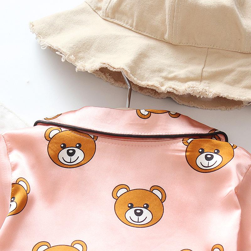 BB58 Mufurui Summer Kids' Silk Bear Cartoon Pajama Short Sleeve Two-Piece Set
