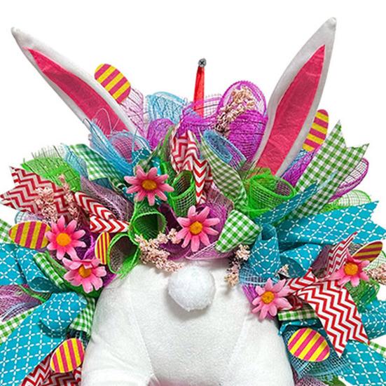 Electric Easter Bunny Wreaths for Front Door Handmade Easter Rabbit Mesh Bow Garland Plush Bunny Butt Door Ornament for Wall Spring Party Supplies