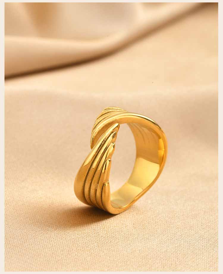 Adjustable Angel Wings Ring for Women, 18K Gold Plated Stainless Steel Wrap Bypass Band, Waterproof Jewelry