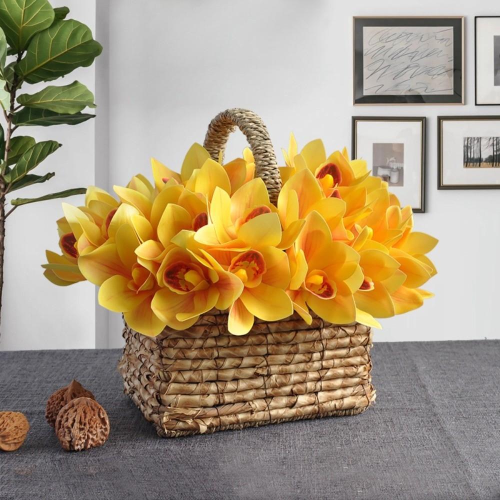 Real Touch Artificial Cymbidium Flowers Decorative Long Branches Artificial Faux Plants Magnolia Simulated Orchid Bouquet