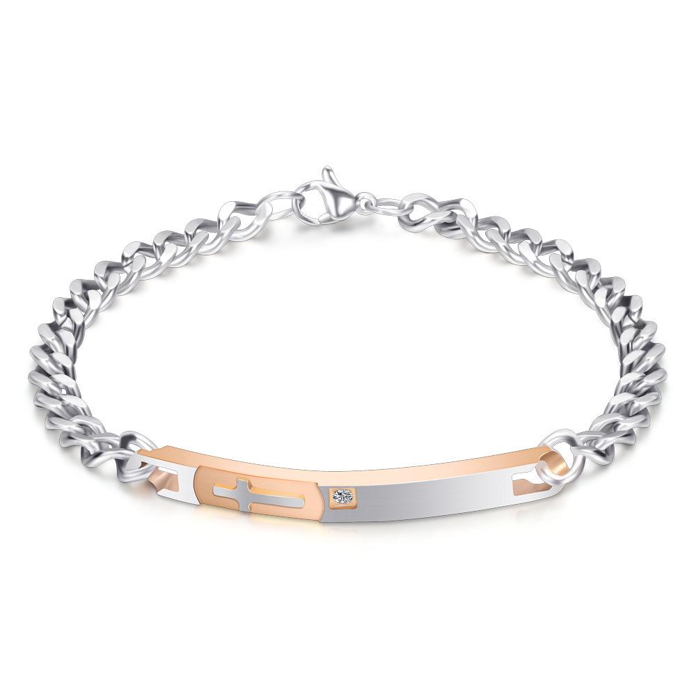 Stylish European & American 5MM/7MM Stainless Steel Couple Bracelets with Inlaid Diamonds & Customizable Logo