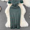 Sommer Kurzarm Gestreiftes Gestricktes Pullover Kleid Frauen Mode Lässig Schlanke, Figurbetonte Etuikleider
