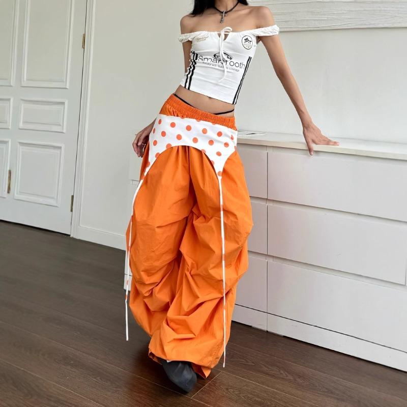 Vintage Orange Hip-hop Wide-leg Pants Women's Summer Dopamine New Loose Mopping Paratrooper Pants