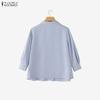 ZANZEA Women Casual Turn Down Collar 3/4 Sleeve Loose Stripe Blouse