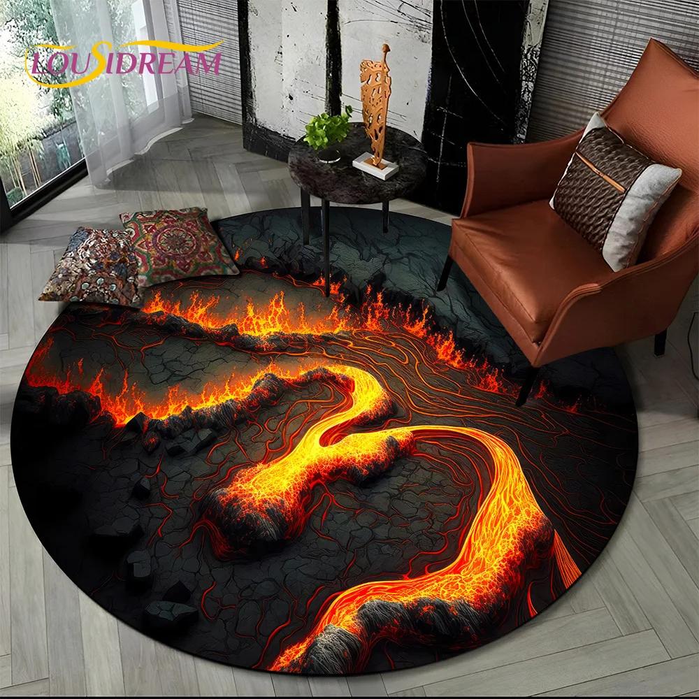 Latest 3D Illusion Volcano Lava Magma Round Carpet Rug for Living Room Bedroom Sofa Decor,Kids Area Rug Non-slip Floor Mat Gift
