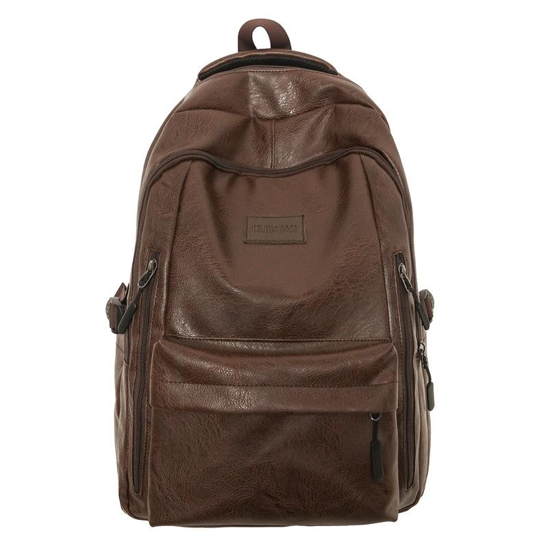 Junior High School Student Schoolbag Men's Fashion Soft Leather Backpack Men's High-end Middle School Student Spine Backpack
