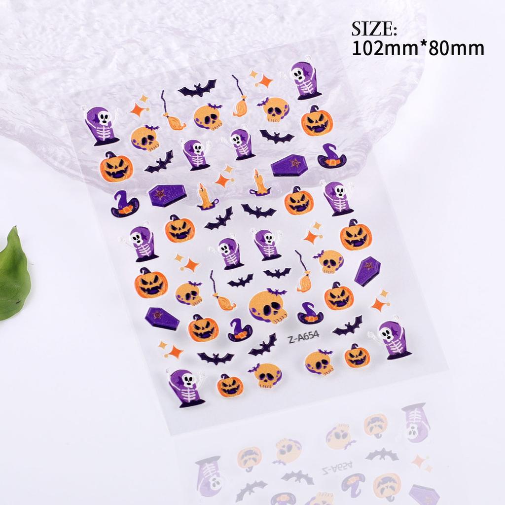 5D Geprägter Nail Art Sticker Halloween Cartoon Spinnennetz Geist Kürbislaterne Nagel Klebeaufkleber