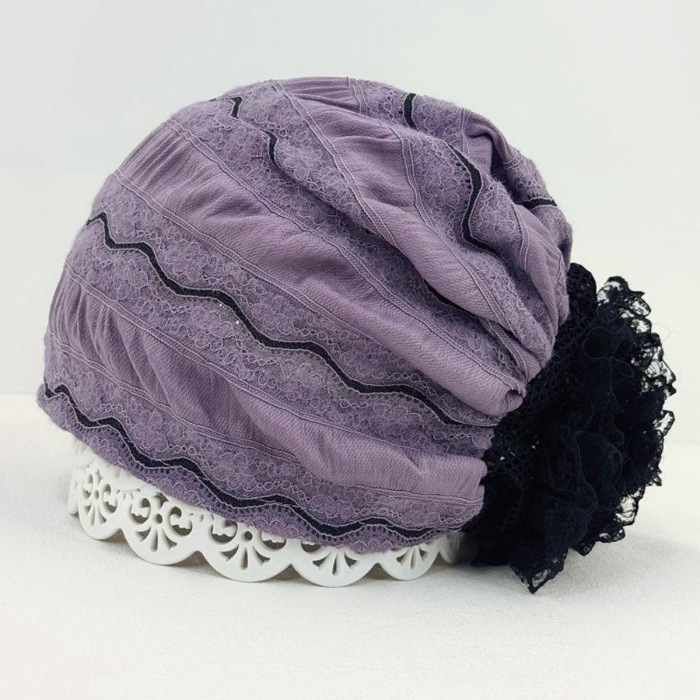 Fashion Elastic Flower Lace Turban Caps Breathable Adjustable Head Wraps Hat Lightweight Embroidery Cancer Chemo Hat Women
