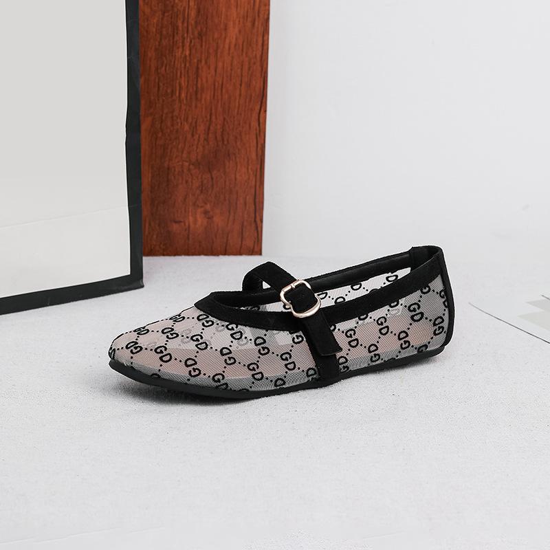 Damen Mesh Ballerinas Sommer Mary Jane Schuhe Ballerina Laufschuhe Rutschfest Quadratische Geschlossene Zehenpartie Mary Jane Ballerinas mit Verstellbarem Riemen Abendschuhe
