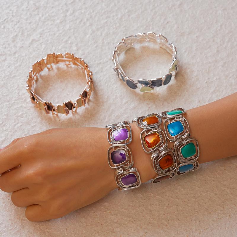 Drip Oil Geometric Elastic Bracelet Retro  Unique Hollow Out Irregular Splicing Women'S Bracelet Jewelry Accessories Gift