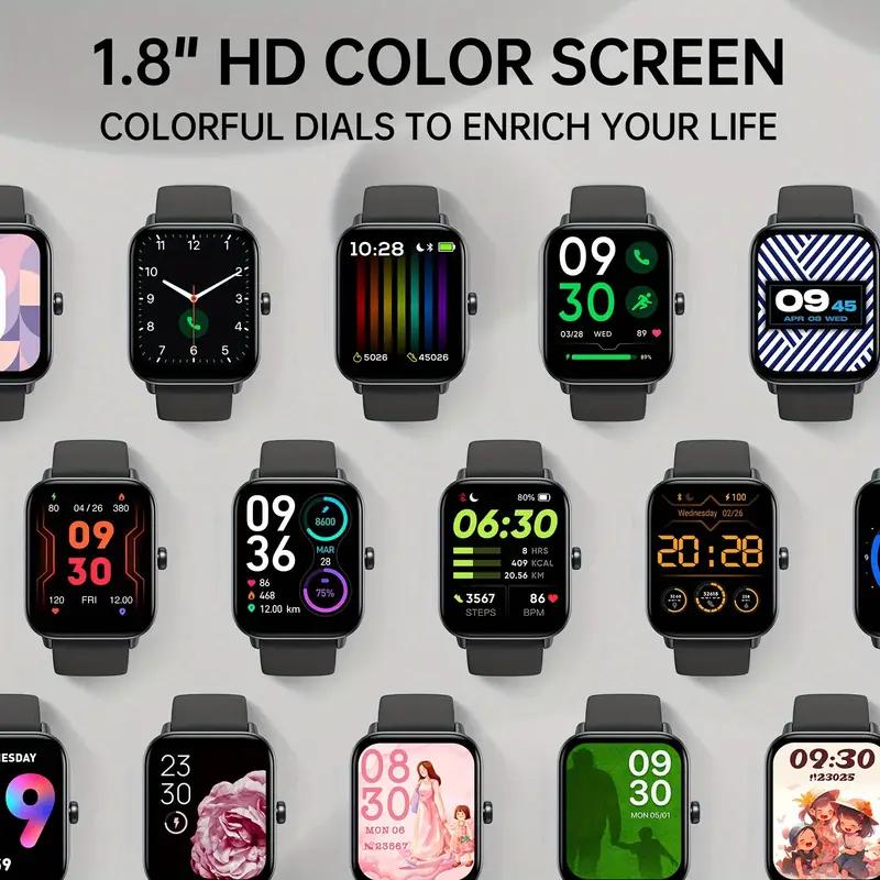 1 PC Smart Watch für Frauen Männer Drahtlose Anruf ( Anrufe annehmen/tätigen ) , 1,8-Zoll-Fitnesstracker mit HD-Bildschirm, 100+ Sporttracker-Uhr mit integriertem Alexa