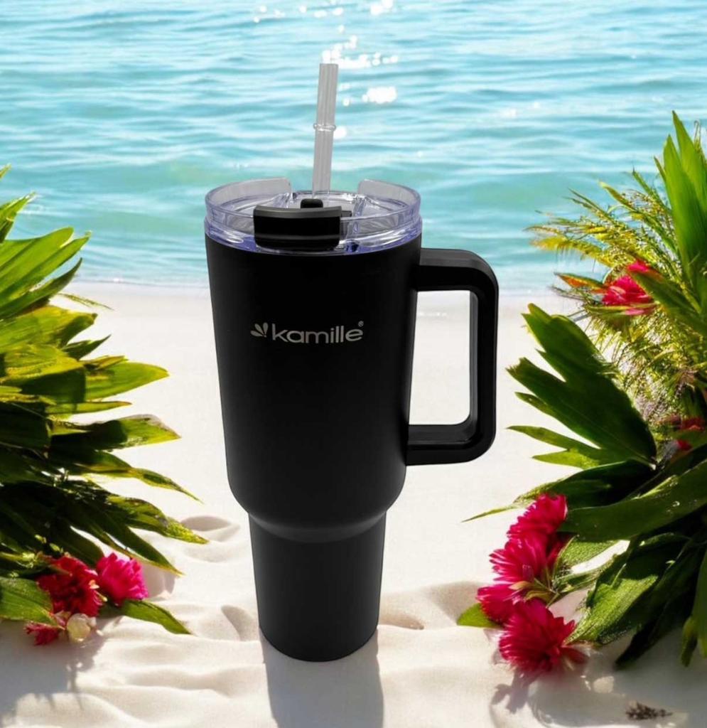 STEEL THERMAL MUG 1200ml WITH HANDLE AND STRAW KM-2172