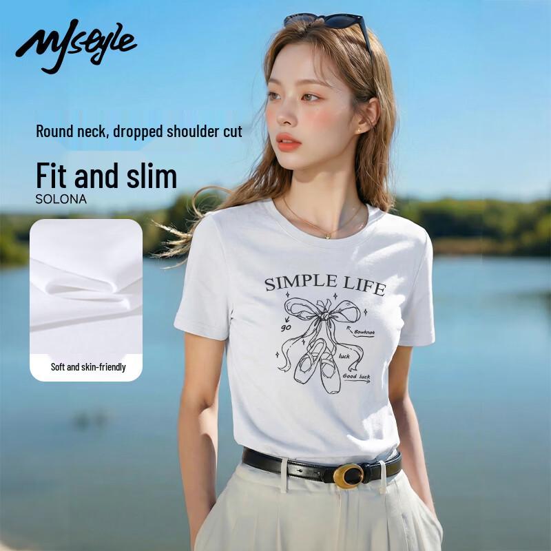 MJ STYLE Women s Round Neck Butterfly Ballet Print Short Sleeve T-Shirt XL