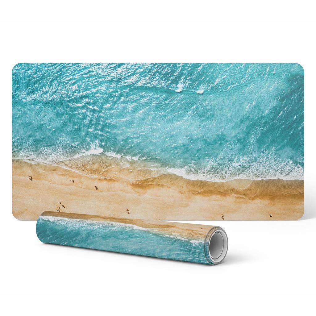 Protective Desk Mat with Beach and Waves Bird's-Eye View Graphics 120X60 Cm