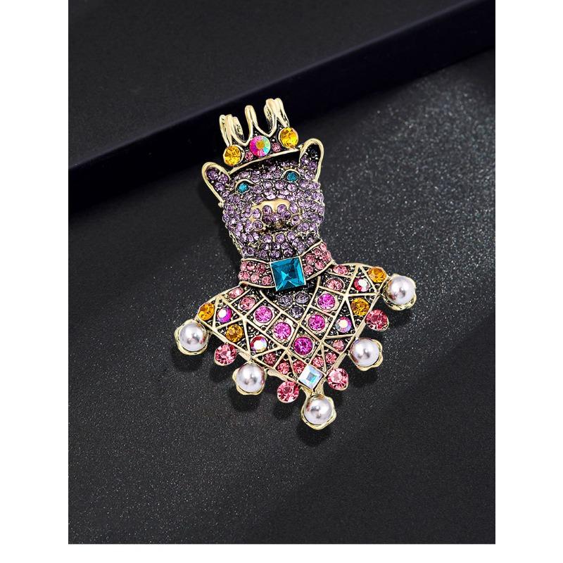 European and American full diamond, bear brooch, vintage court style, heavy-duty animal themed crown brooch