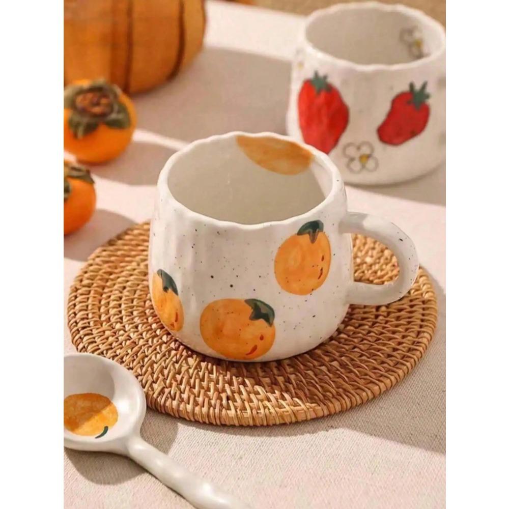 1 Hand-painted Ceramic Coffee Cup with Fruit Pattern, Perfect for Home, Office, Event Gifts, Holiday Gifts, Birthday Gifts