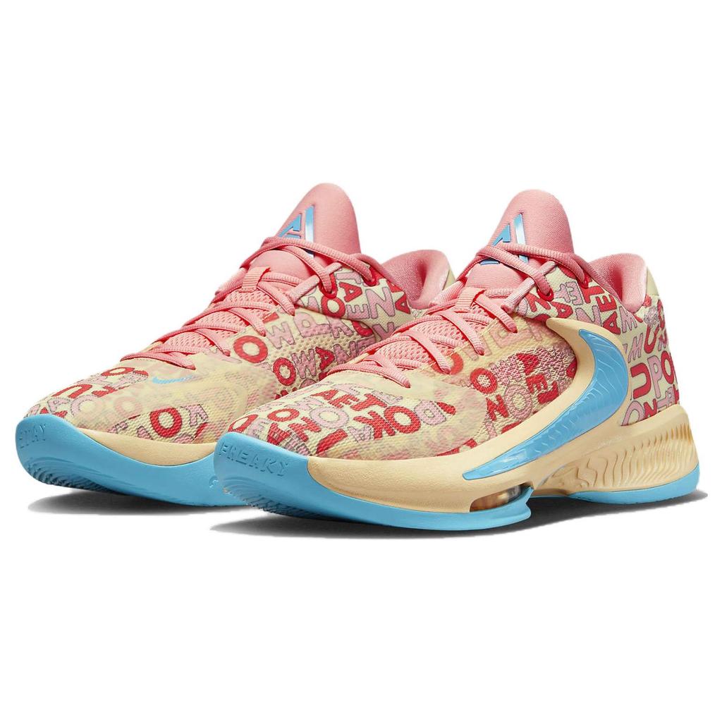 Nike Zoom Freak 4 Letter Bros - Coral Unisex Sneakers Pink Pale-Vanilla Blue-Lightning FB9503-200