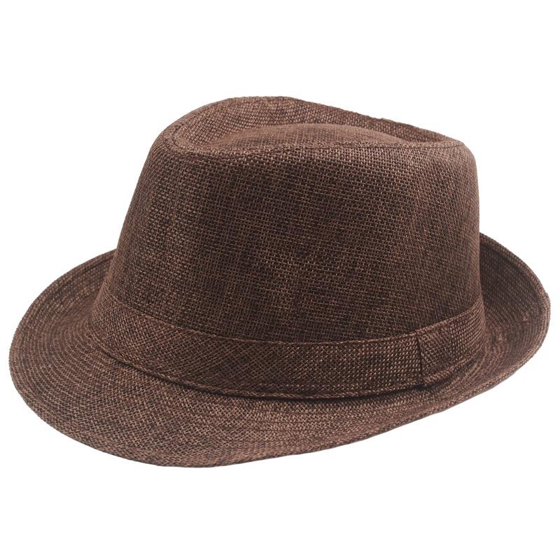 Retro Summer Linen Fedora Jazz Hat with Roll-Brim for Outdoor Sun Protection