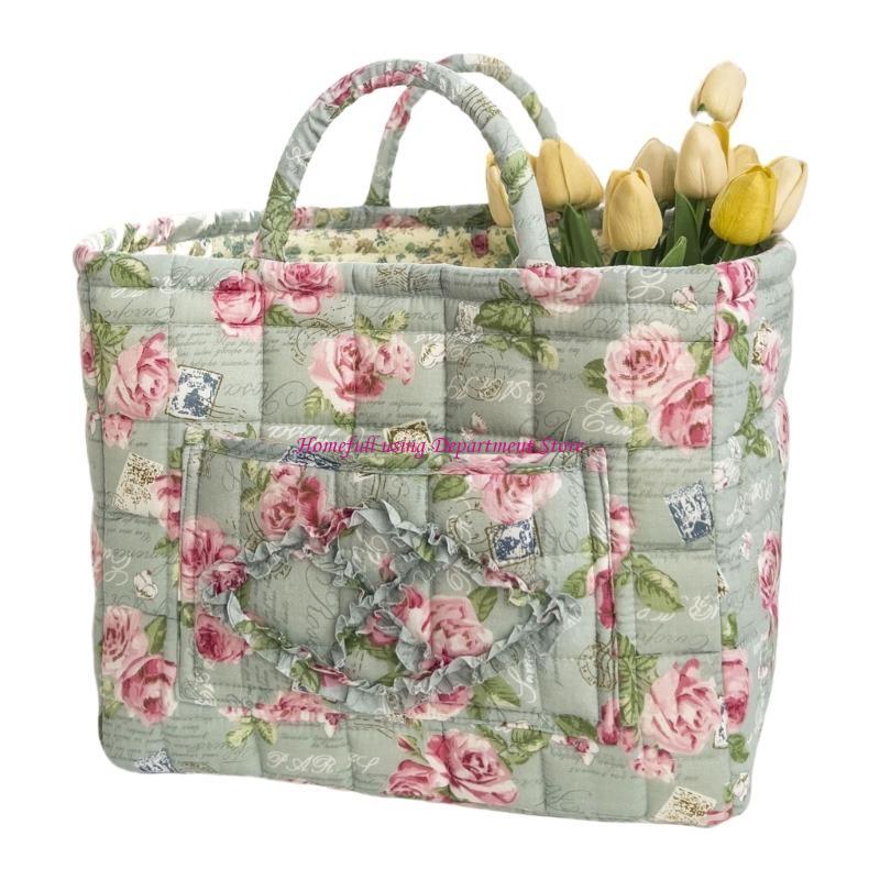 Vintage Floral Foldable Laundry Basket Large Capacity Fabric Storage Bin Handles