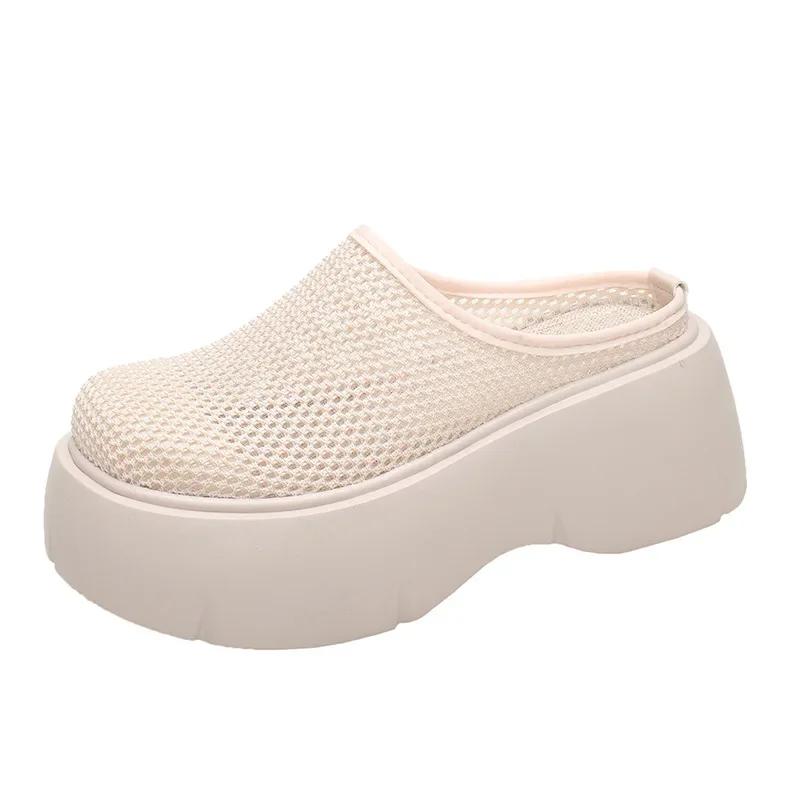 Black Non-slip Platform Female Mesh Breathable Half-toe Slippers Casual Versatile Beach Shoes Slides Women Sandalias 2026