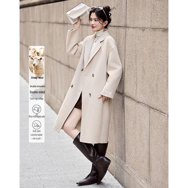 

Sishui Nianhua Petite Double-breasted Wool Blend Coat M