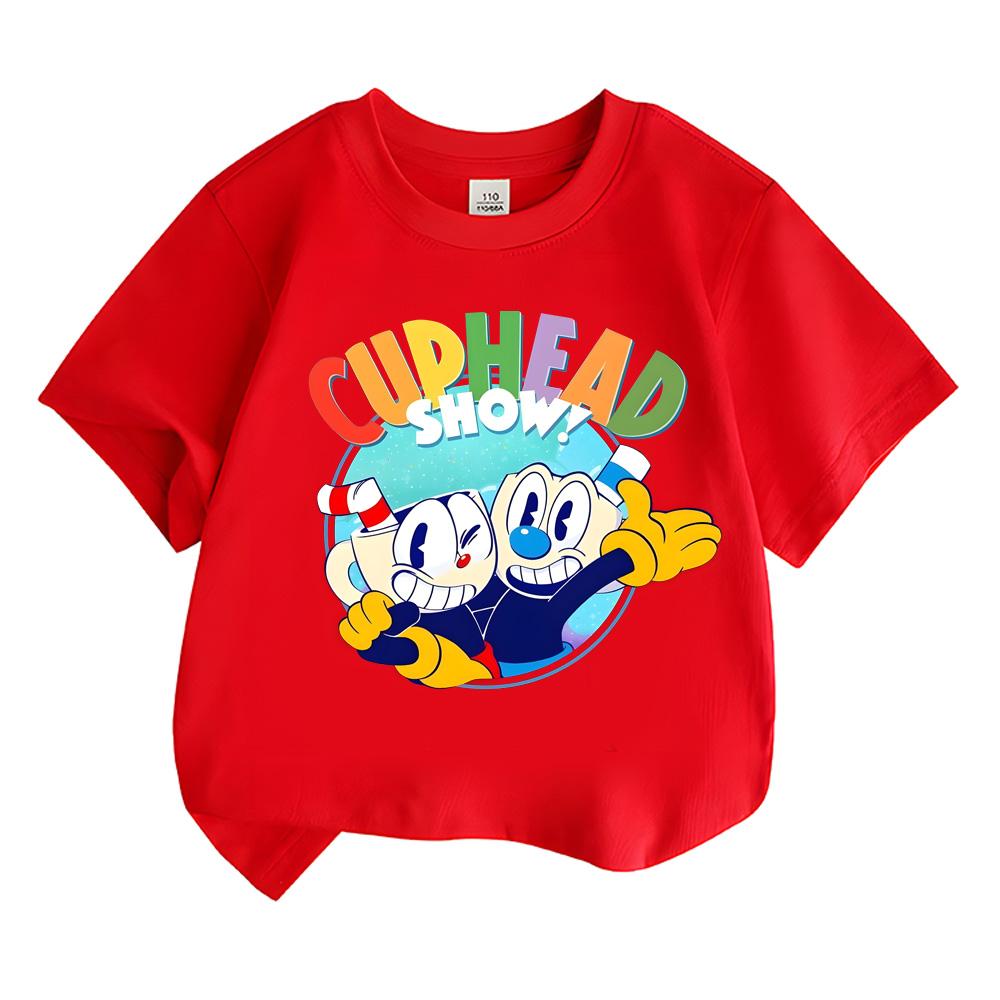 Summer Cuphead 100%Cotton Children T-shirts for Boys Girls Tops Cartoon Witch Wizard Funny T Shirt Kawaii Girls Short Sleeves