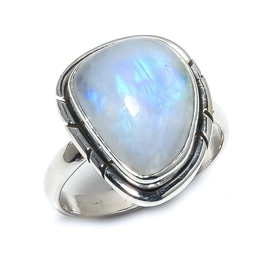 Natural Rainbow Moonstone Gemstone 925 Solid Sterling Silver Gift Ring S.8 w8S43